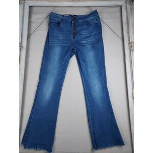 Sweet Look Womens Size 18 High Rise Flare Jeans Button Fly Stretch Denim Raw Hem